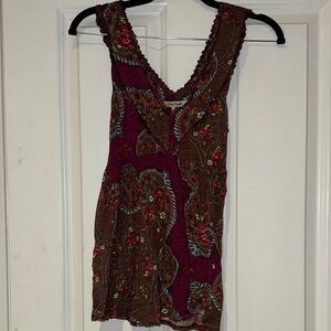 FP Movement by Free People Paisley Sparkly Tank Top in Burgundy and Teal